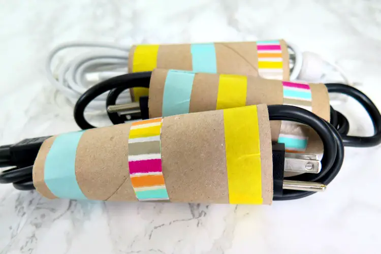 Organize Cords and Cables with Labeled Toilet Paper Rolls